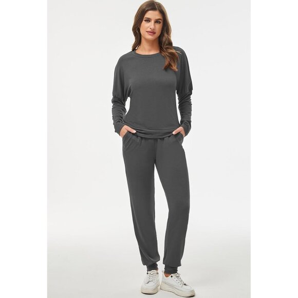 Elevate Your Style: Women's 2 Piece Casual Tracksuit in Dark Grey - Size Large - Picture 3 of 7